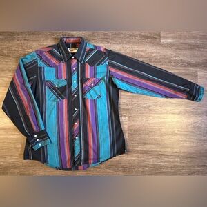 VTG 90s Youngbloods Authentic Western Pearl Snap Multicolor Navajo Mens L A1
